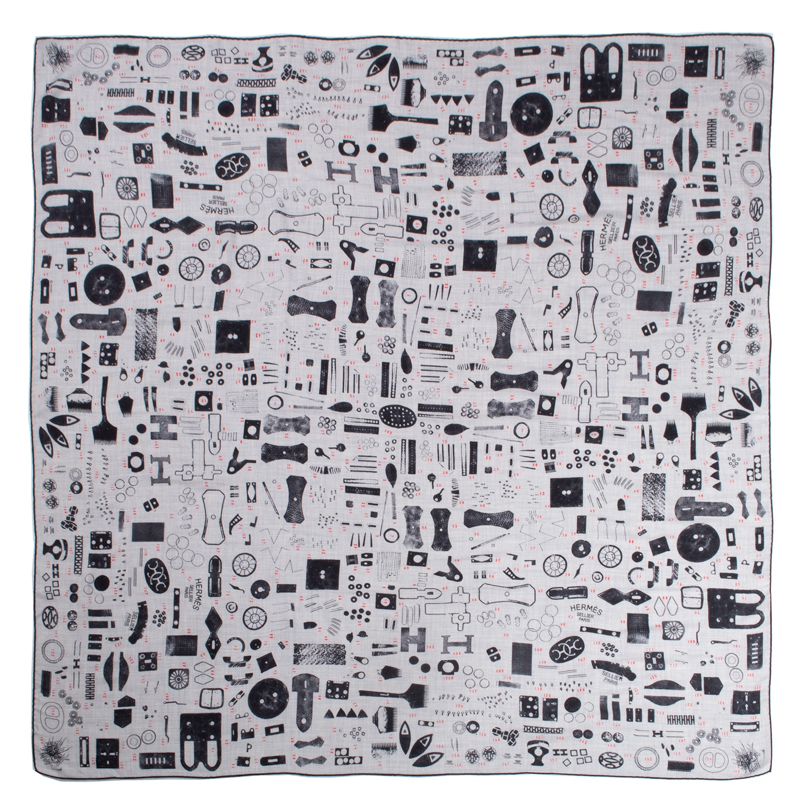 HERMES エルメス スカーフ カレ140 カレジェアン Tamponnable Remix 553400T 04 カシシル ストール ショール カシミヤ シルク グレー ブラック【中古】