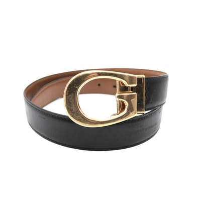 GUCCI(グッチ)ヴィンテージ Gバックル ベルト ブラック レザー ゴールド金具 レディース 幅3cm【中古】