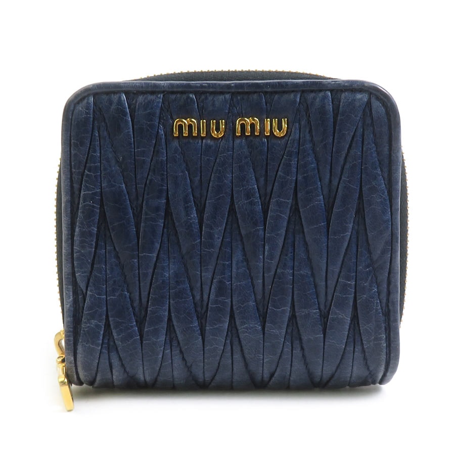 ミュウミュウ MIUMIU 二つ折り財布 レザー ネイビー レディース【中古】 h32183a