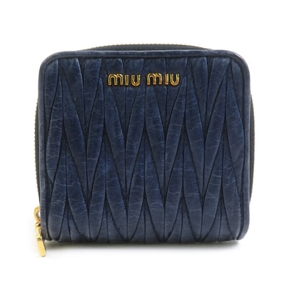 ミュウミュウ MIUMIU 二つ折り財布 レザー ネイビー レディース【中古】 h32183a