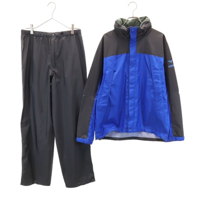 美品 Mizuno ミズノ レインジャケット 上下セットアップ M ブルー系 収納袋付き