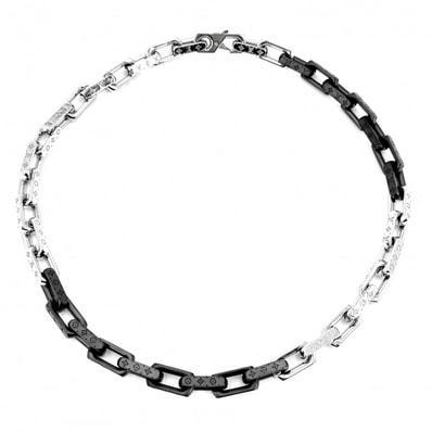 LOUIS VUITTON ルイヴィトン ネックレス モノグラムチェーン アクセサリー M00677 シルバー ブラック 黒 メンズ 約132.4g【中古品】
