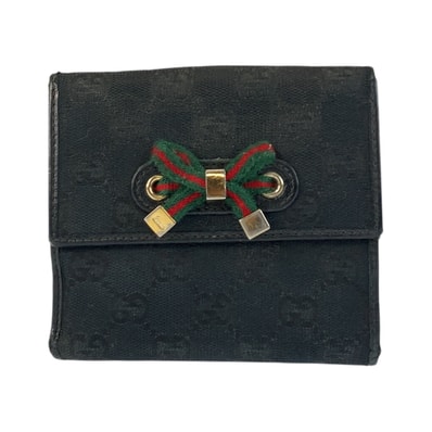 GUCCI グッチ プリンシー ブラック 黒 ゴールド金具 GGキャンバス レザー/ 折財布 コンパクトウォレット 506551 【中古】