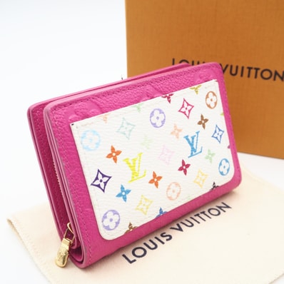 美品 LOUIS VUITTON ルイ・ヴィトン モノグラム アンプラント 村上隆コラボ LV×TM ポルトフォイユ クレア M14140 二つ折り財布 ピンク マルチカラー カーフレザー レディース
