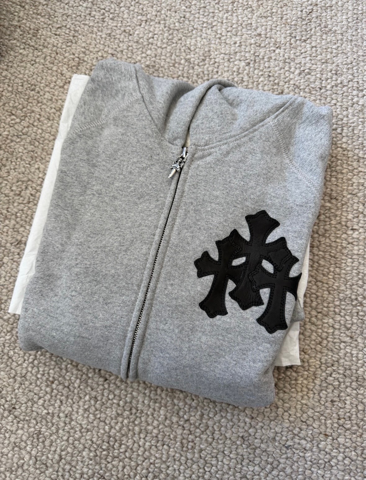 Chrome Hearts Y Not Cross Patch Zip Up Hoodie "Gray"