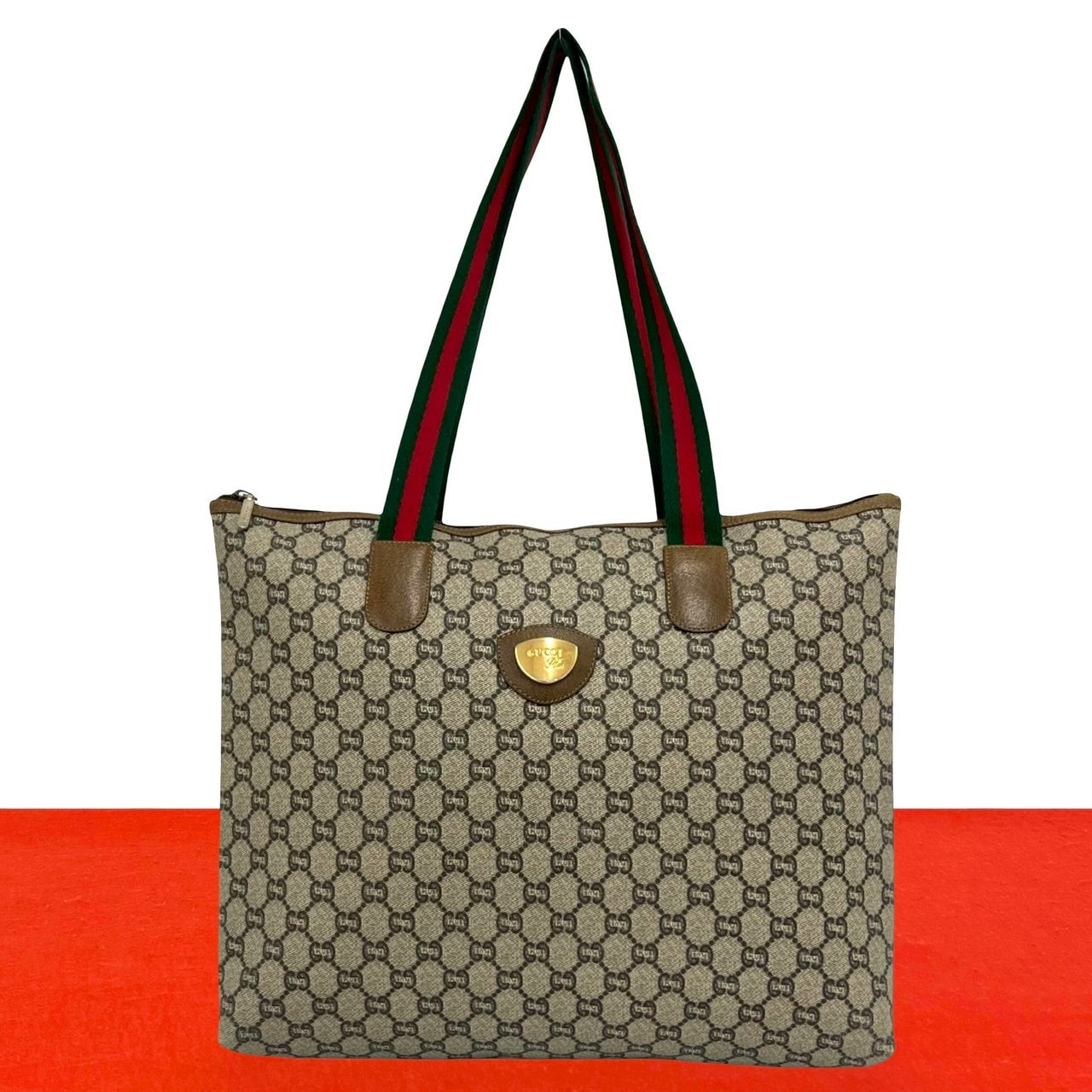 GUCCI グッチ シェリーライン GG ロゴ 柄 PVC レザー トートバッグ ブラウン
71058