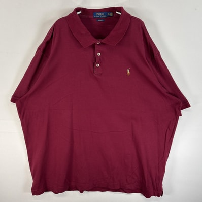 古着 ポロ・ラルフローレン POLO RALPH LAUREN 半袖 ポロシャツ ワンポイント ロゴ 刺繍 大きいサイズ クラシックフィット 14041 ワインレッド 無地 メンズ