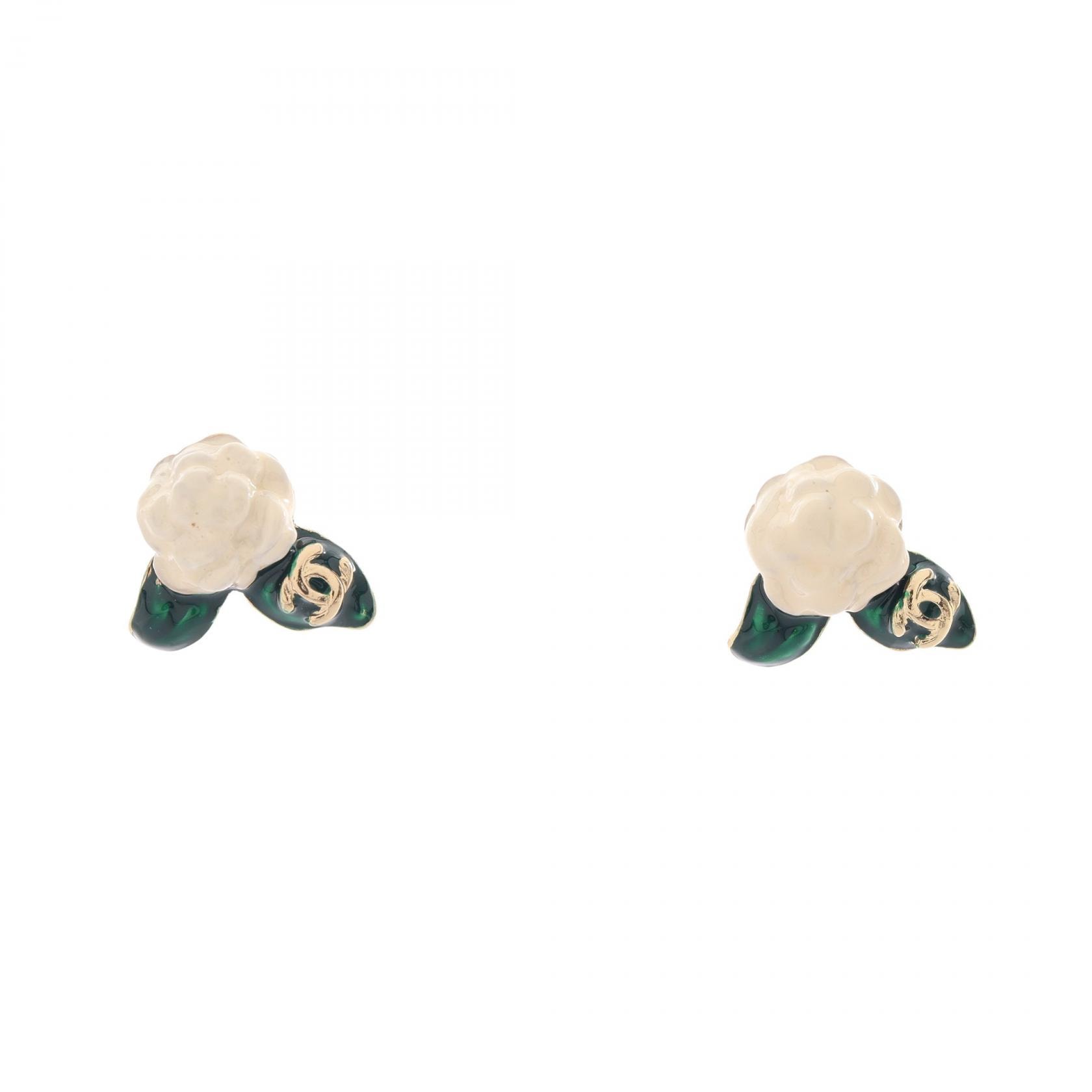 シャネル CHANEL ココマーク フラワーモチーフ ピアス ジュエリー GP(ゴールドメッキ) レディース ゴールド系 / ホワイト系 / グリーン系 【中古】