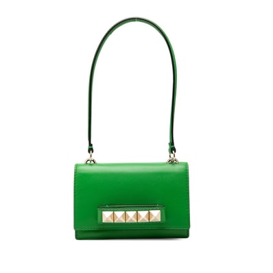 ヴァレンチノ ロックスタッズ ハンドバッグ ワンショルダー グリーン ゴールド レザー レディース Valentino 【中古】