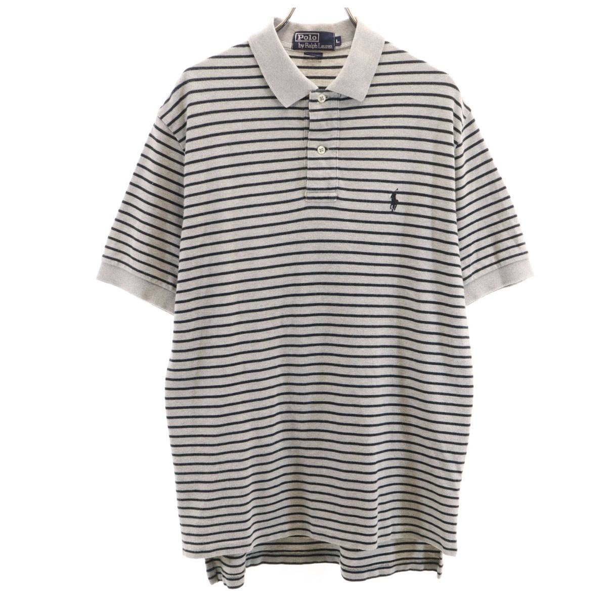 Polo by Ralph Lauren ポロバイラルフローレン ボーダー柄 半袖 ポロシャツ L グレー 鹿の子
