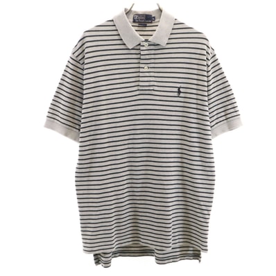 Polo by Ralph Lauren ポロバイラルフローレン ボーダー柄 半袖 ポロシャツ L グレー 鹿の子
