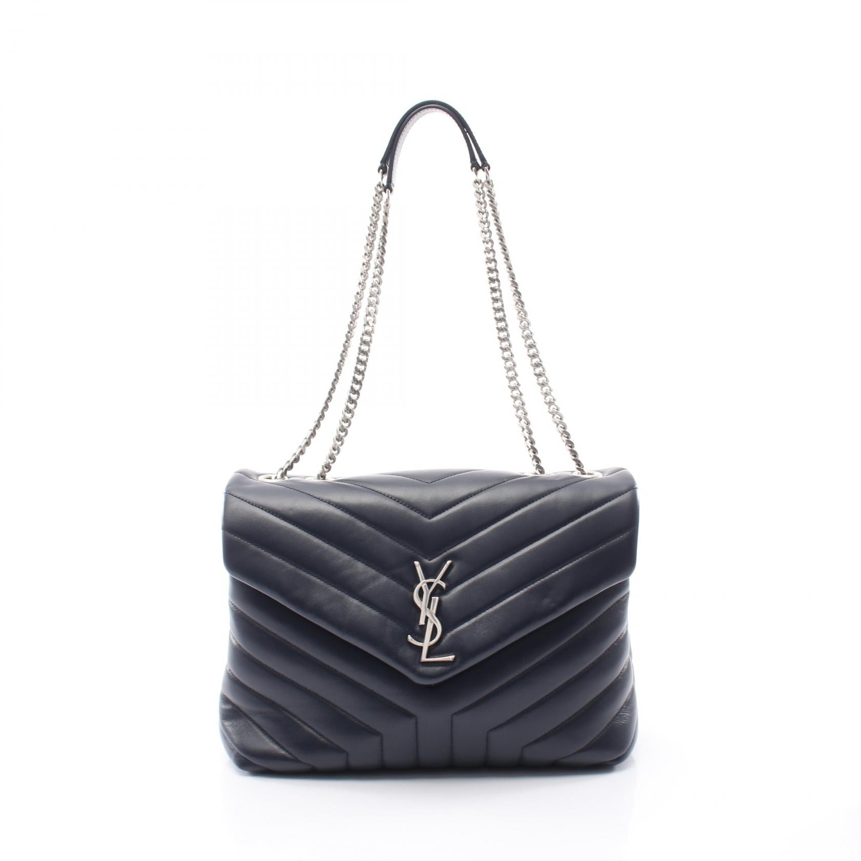サンローランパリ SAINT LAURENT PARIS ルル ミディアム ショルダーバッグ バッグ レザー レディース ネイビー系 【中古】