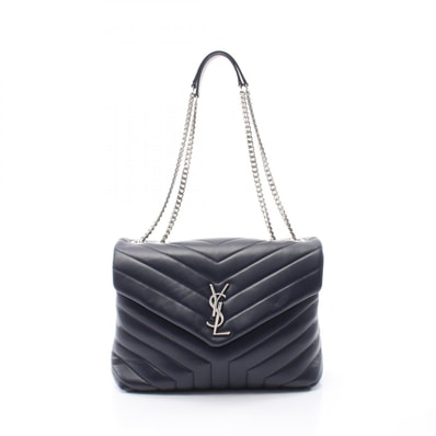 サンローランパリ SAINT LAURENT PARIS ルル ミディアム ショルダーバッグ バッグ レザー レディース ネイビー系 【中古】
