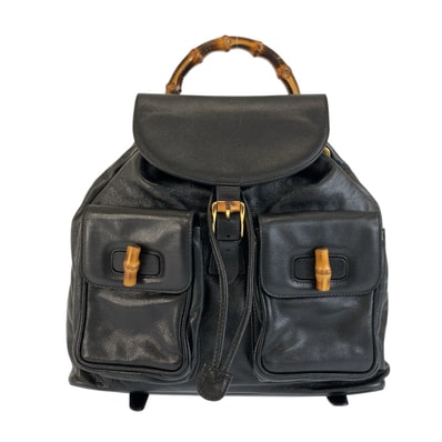 美品 GUCCI グッチ バンブー ブラック 黒 ゴールド金具 レザー リュックサック バックパック 604198 【中古】