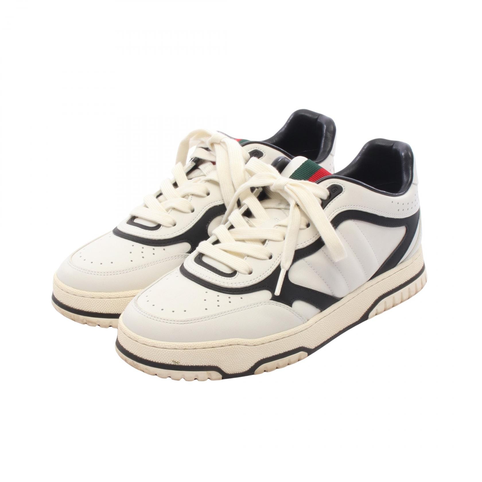 グッチ GUCCI Re-Web リウェブ シェリーライン スニーカー 靴 レザー メンズ ホワイト系 / ブラック系 【中古】