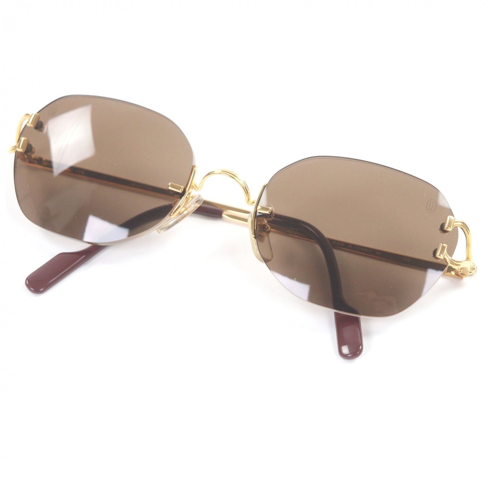 美品 カルティエ サングラス ゴールド ボルドー ブラウンレンズ メンズ □20