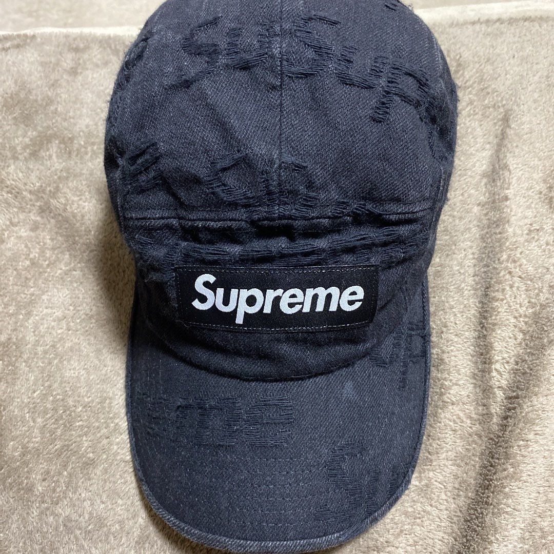 Supreme Frayed Logos Denim Camp Cap "Black"