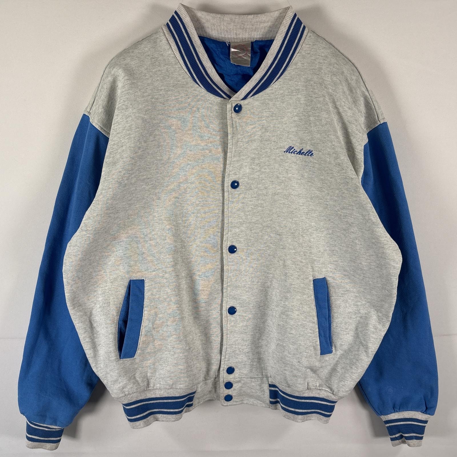 古着 フルーツオブザルーム FRUIT OF THE LOOM スタジャン スウェット ブルゾン 大きいサイズ 刺繍 ツートン  ブルー メンズ