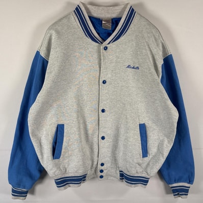 古着 フルーツオブザルーム FRUIT OF THE LOOM スタジャン スウェット ブルゾン 大きいサイズ 刺繍 ツートン ブルー メンズ