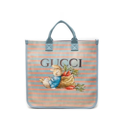 グッチ チルドレンズ ピーターラビット トートバッグ ハンドバッグ 605831 ブルー ピンク キャンバス ナイロン レディース GUCCI 【中古】