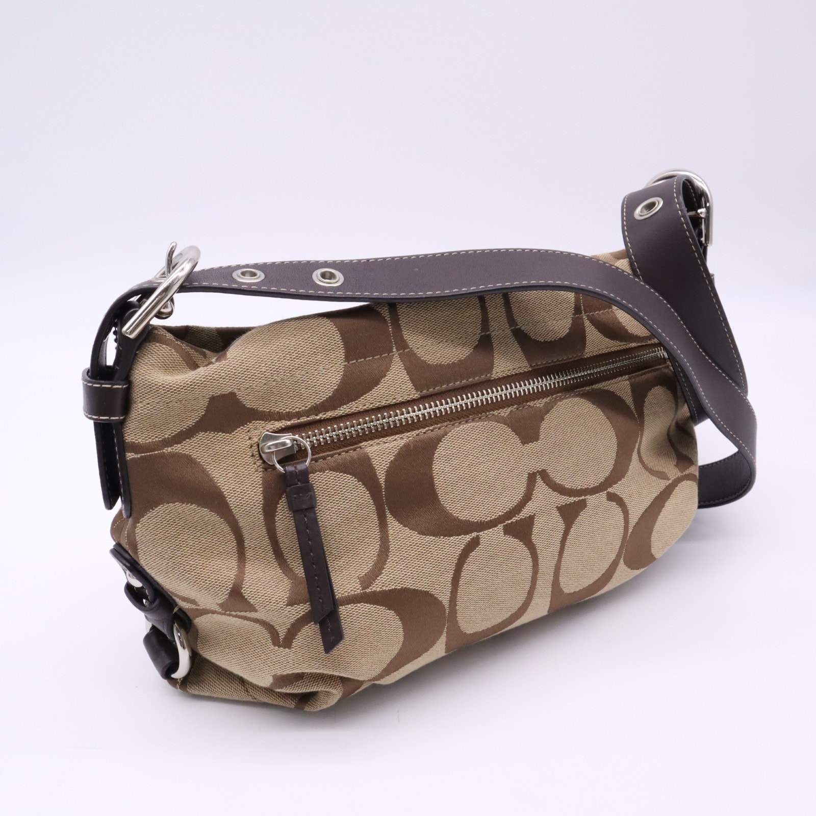COACH コーチ キャンバス イーストウエスト ダッフル ショルダーバッグ F15068 ハンドバッグ ベージュ ブラウン キャンバス レザー レディース