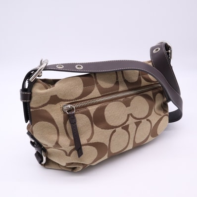 COACH コーチ キャンバス イーストウエスト ダッフル ショルダーバッグ F15068 ハンドバッグ ベージュ ブラウン キャンバス レザー レディース