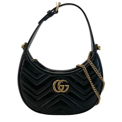GUCCI グッチ GGマーモント ミニ ハーフムーン 2WAY ワンショルダーバッグ ショルダーバッグ 699514 レザー ブラック ゴールド レディース【中古】