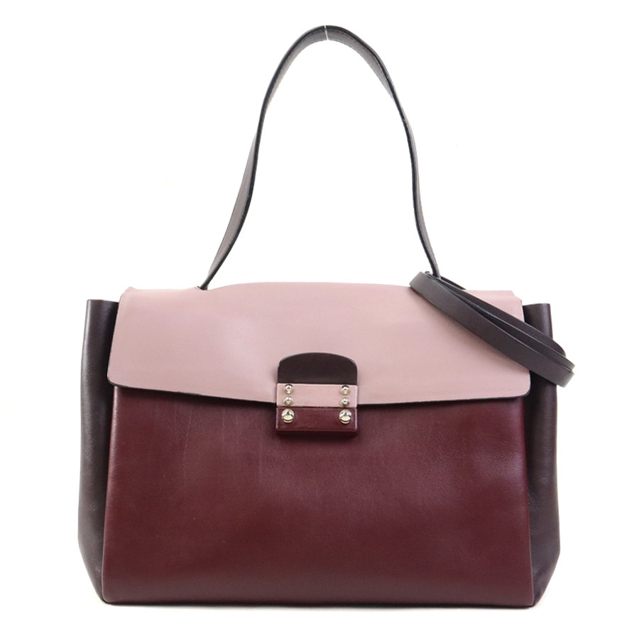 ヴァレンティノ ガラヴァーニ Valentino Garavani ハンドバッグ ショルダーバッグ レザー バーガンディ/ピンクグレー ゴールド レディース【中古】 e60512a