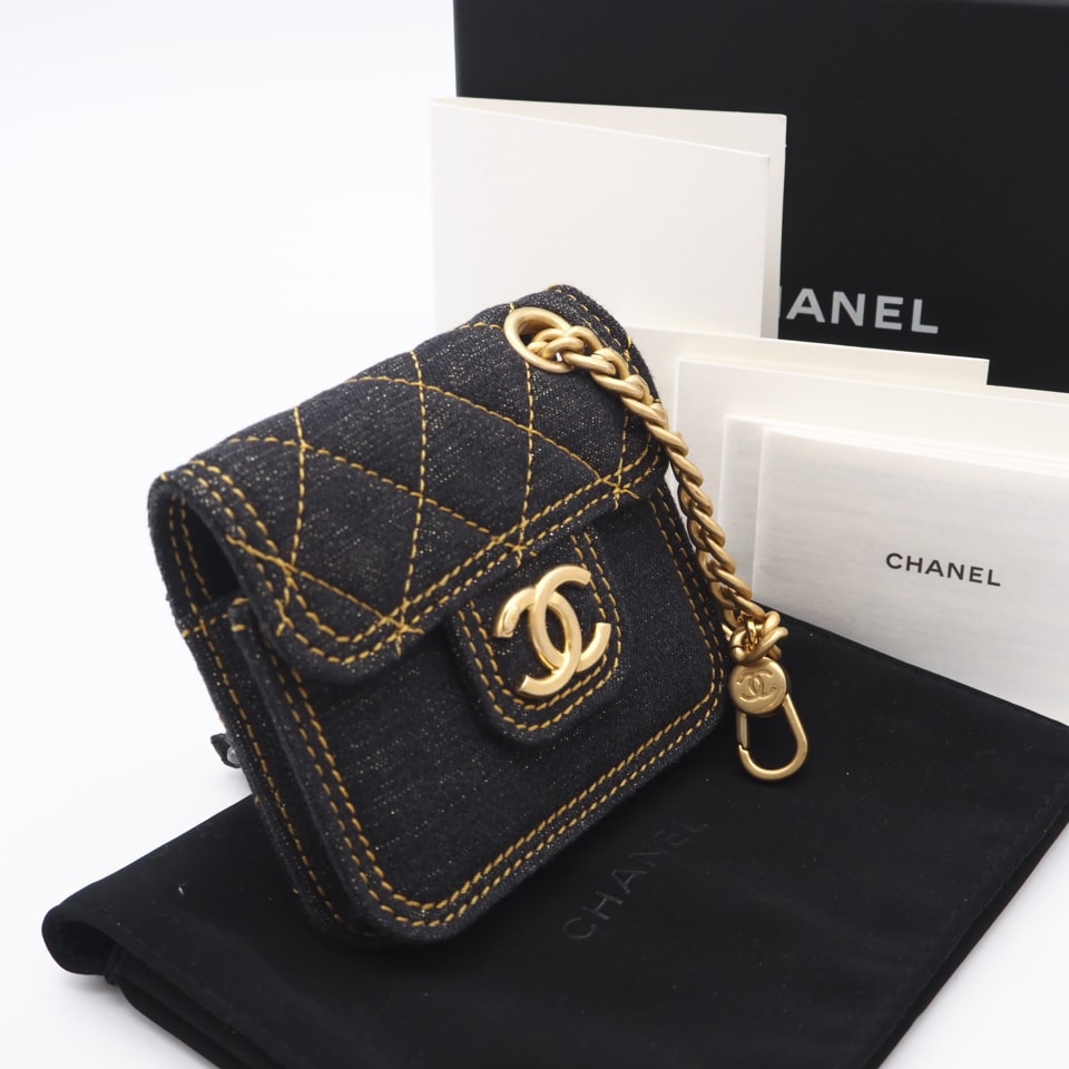 美品 CHANEL シャネル デニム ココマーク カードケース AP3355 カードケース ブラック デニム レディース