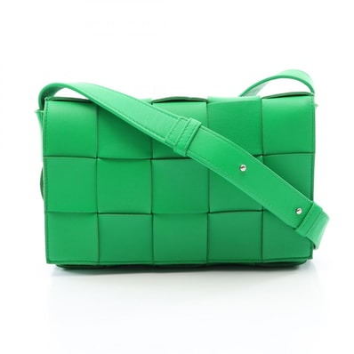 ボッテガヴェネタ BOTTEGA VENETA カセット クロスボディ マキシイントレチャート ショルダーバッグ バッグ レザー レディース グリーン系 【中古】