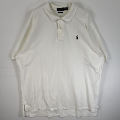 古着 ポロ・ラルフローレン POLO RALPH LAUREN 鹿の子 半袖 ポロシャツ ロゴ 刺繍 大きいサイズ 2ボタン 14041 ホワイト 無地 メンズ