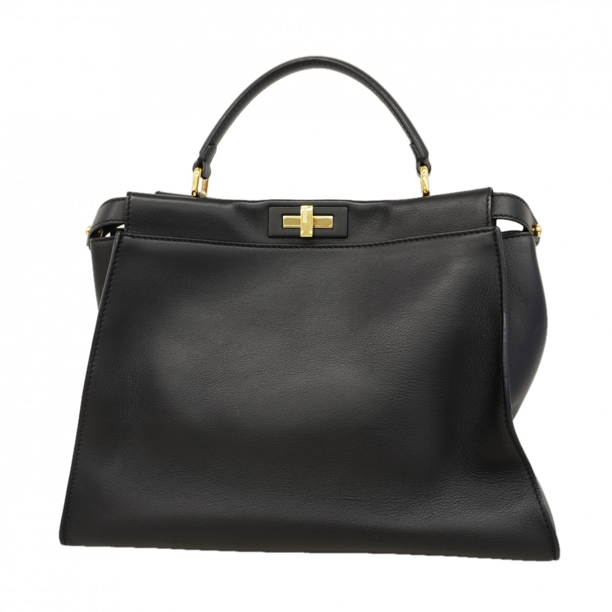 【6dc3798】フェンディ ハンドバッグ ピーカブー レザー ブラック ゴールド金具【中古】レディース