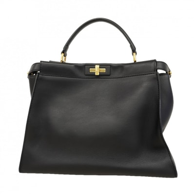 【6dc3798】フェンディ ハンドバッグ ピーカブー レザー ブラック ゴールド金具【中古】レディース