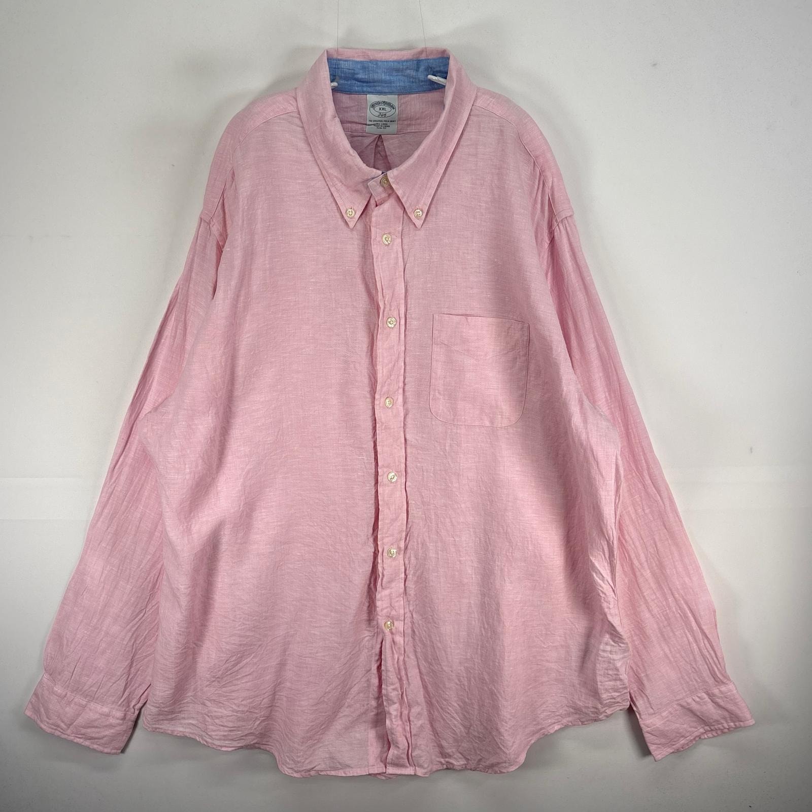 古着 ブルックスブラザーズ Brooks Brothers 長袖シャツ リネン 胸ポケ 346 2XL ピンク系 無地 メンズ