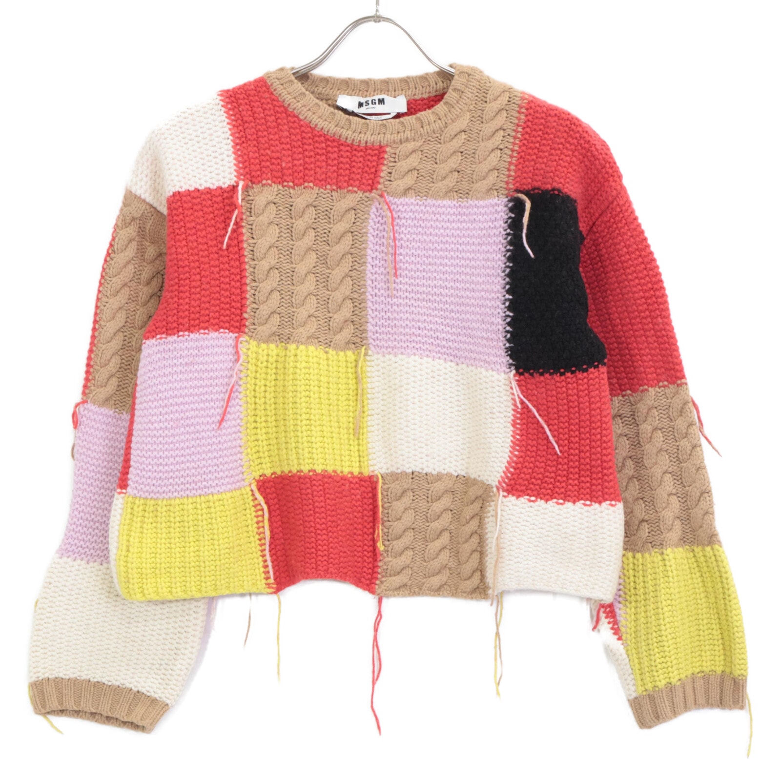 エムエスジーエム 3141MDM144 マルチカラー ウール×ナイロン パッチワークニットプルオーバー XS