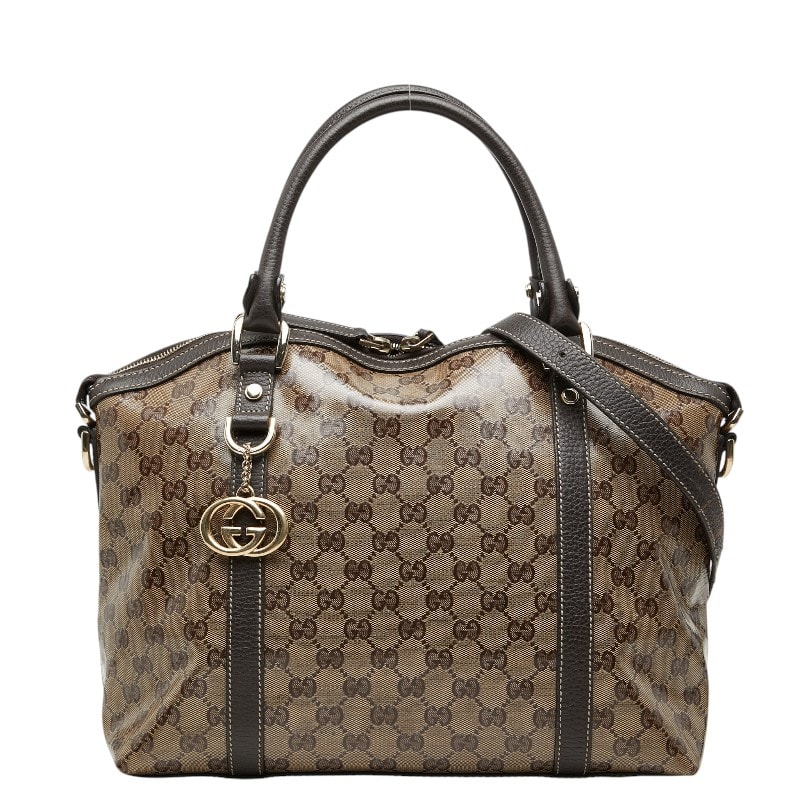 グッチ GGクリスタル インターロッキングG ハンドバッグ ショルダーバッグ 2WAY 341503 ブラウン レザー レディース GUCCI 【中古】
