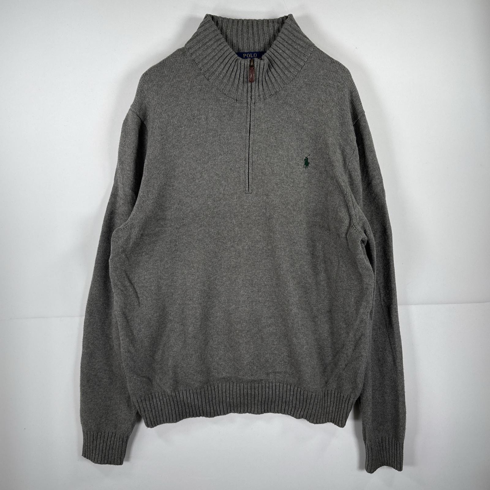 古着 ポロ・ラルフローレン POLO RALPH LAUREN 長袖 ニット ハーフジップ トレーナー セーター ワンポイント 大きいサイズ 14041  グレー 無地 メンズ