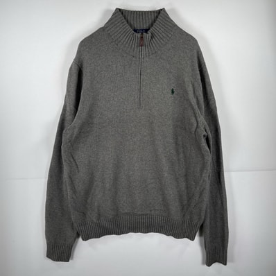 古着 ポロ・ラルフローレン POLO RALPH LAUREN 長袖 ニット ハーフジップ トレーナー セーター ワンポイント 大きいサイズ 14041 グレー 無地 メンズ