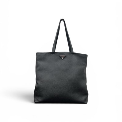 PRADA 極美品 プラダ ラージ ショッピングバッグ トライアングルロゴ トートバッグ 1BG550 ICチップ確認済 レザー ブラック ハンドバッグ 肩掛け 三角プレート ロゴプレート Aランク 鑑定済 プラダバッグ