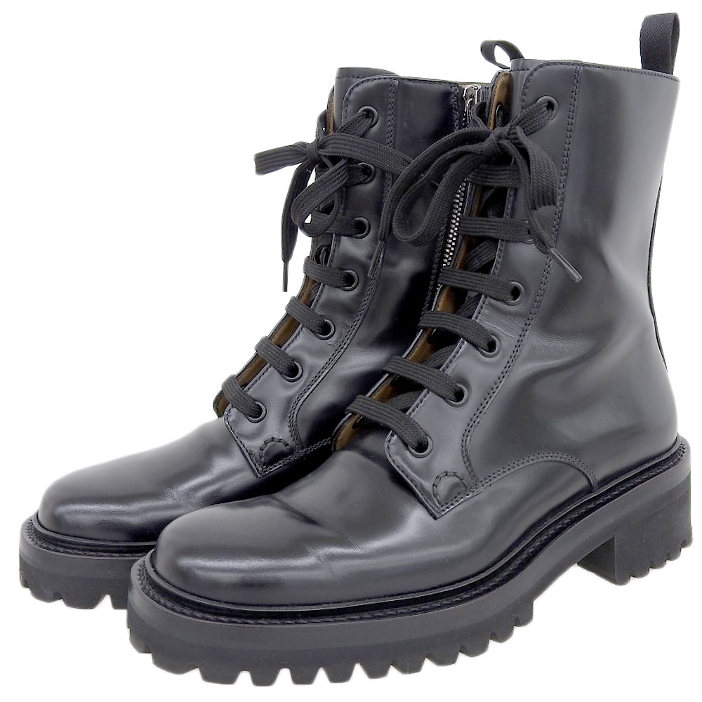 チャーチ 美品 GWYNETH レザー レースアップ サイドZIP ブーツ シューズ メンズ ブラック 36.5 36 1/2