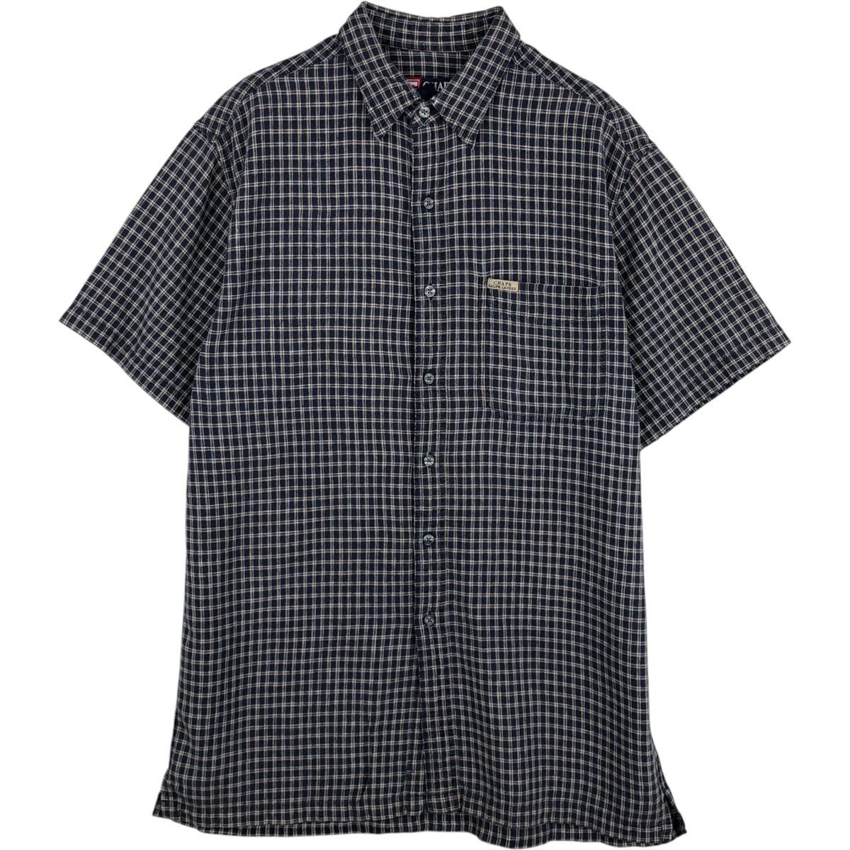 古着 ラルフローレン Ralph Lauren CHAPS チャップス チェック柄 半袖 コットン×リネン ボタンダウンシャツ メンズM相当/eaa614527