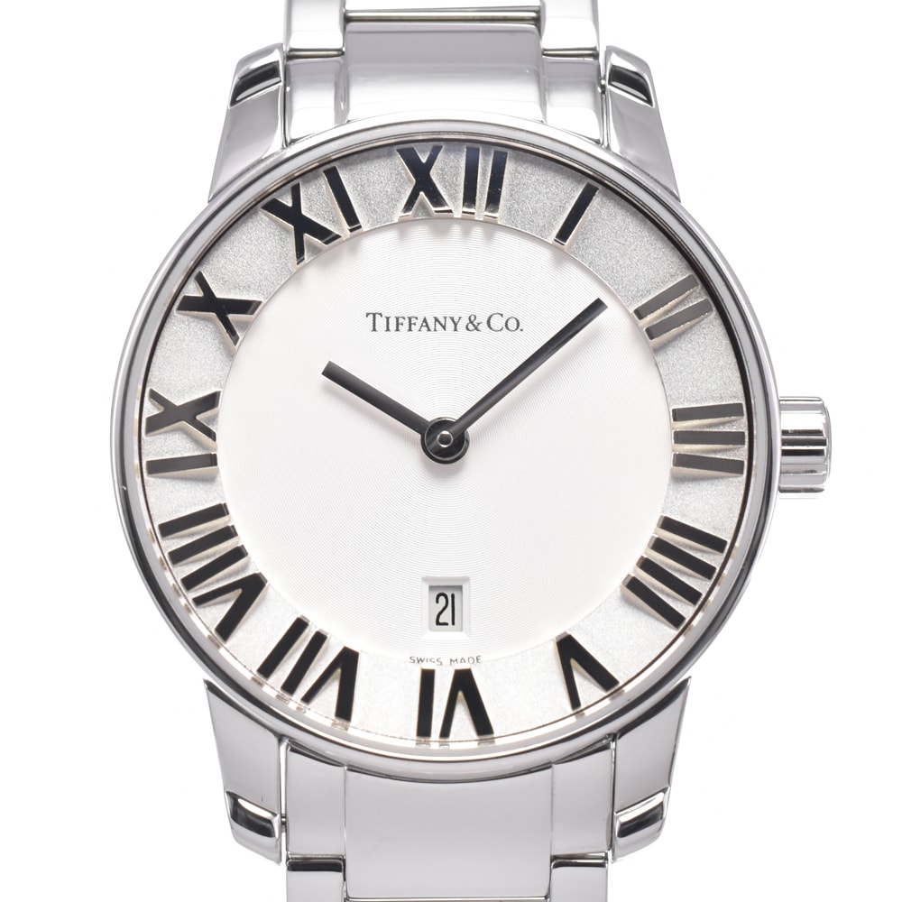 ティファニー TIFFANY&Co. 34875995 アトラス ドーム デイト ホワイト クォーツ レディース 美品 箱付き 腕時計 D#149795