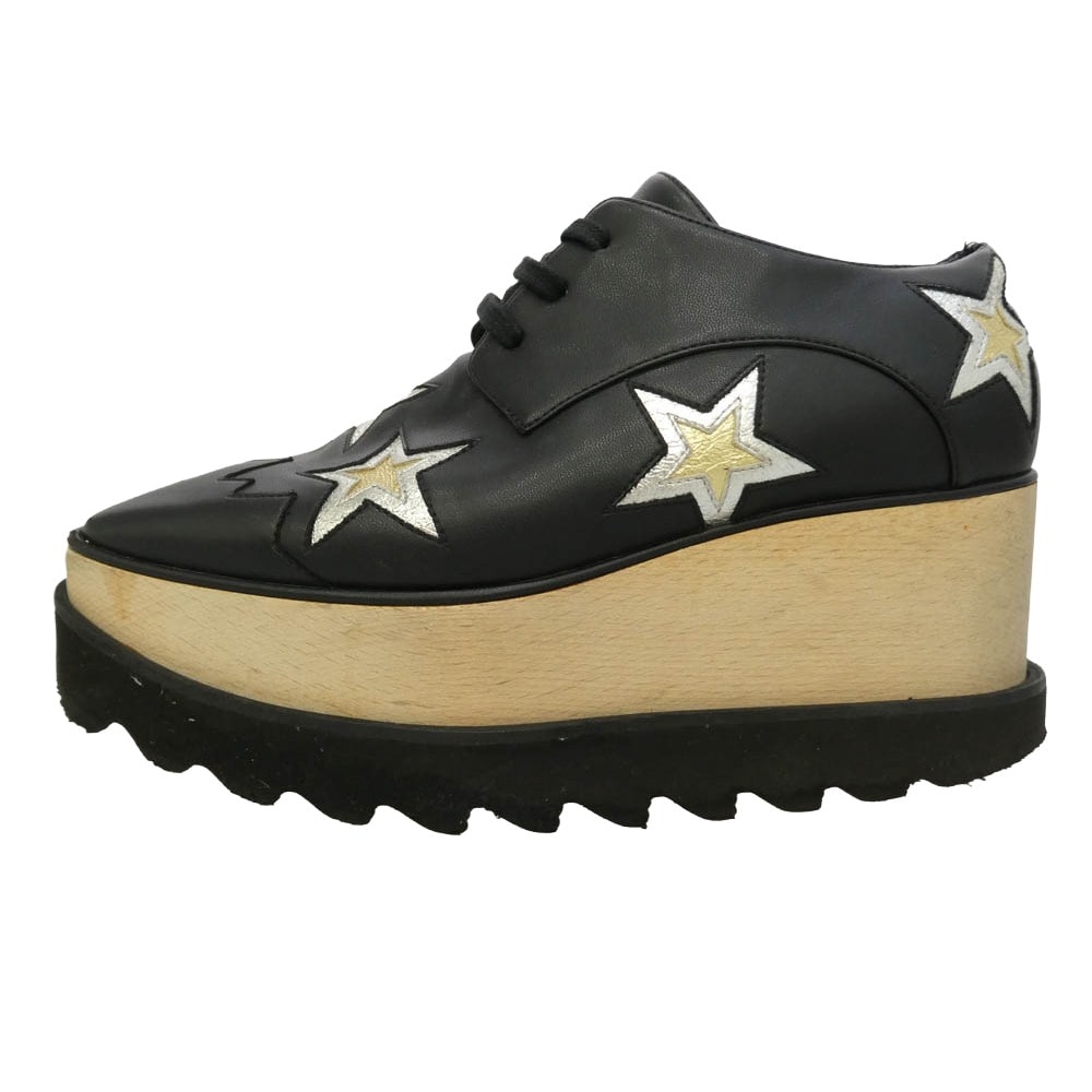Stella McCartney ステラマッカートニー 580196 ELYSE エリス スター プラットフォーム ウッドソール 厚底 シューズ ブラック系 35【中古】
