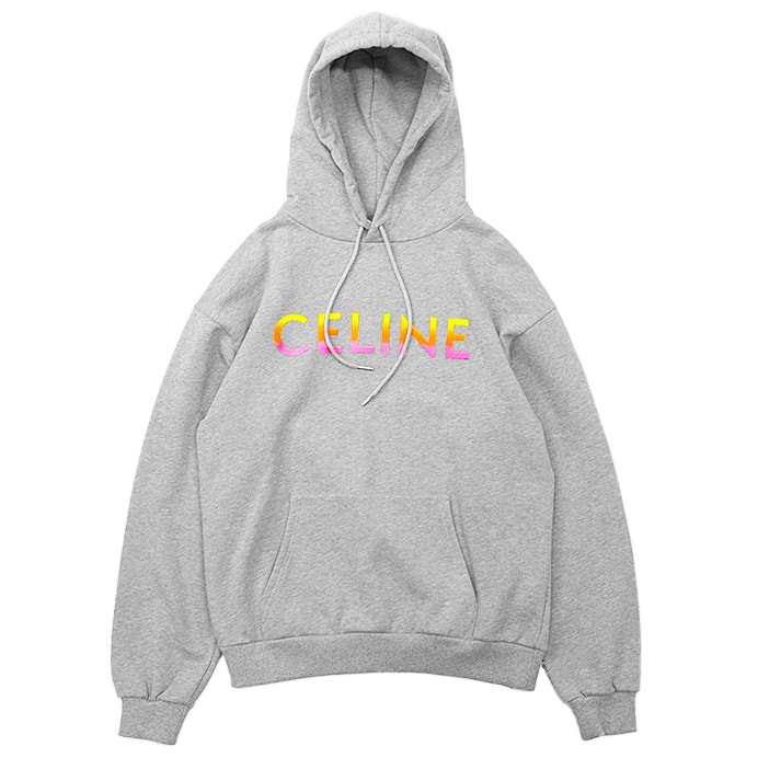 【未使用】CELINE セリーヌ パーカー グラデーション ロゴプリント フレンチテリー フーディー プルオーバー ロングスリーブ 長袖 トップス メンズ サイズ S グレー マルチカラー 灰色 イタリア製