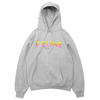 【未使用】CELINE セリーヌ パーカー グラデーション ロゴプリント フレンチテリー フーディー プルオーバー ロングスリーブ 長袖 トップス メンズ サイズ S グレー マルチカラー 灰色 イタリア製