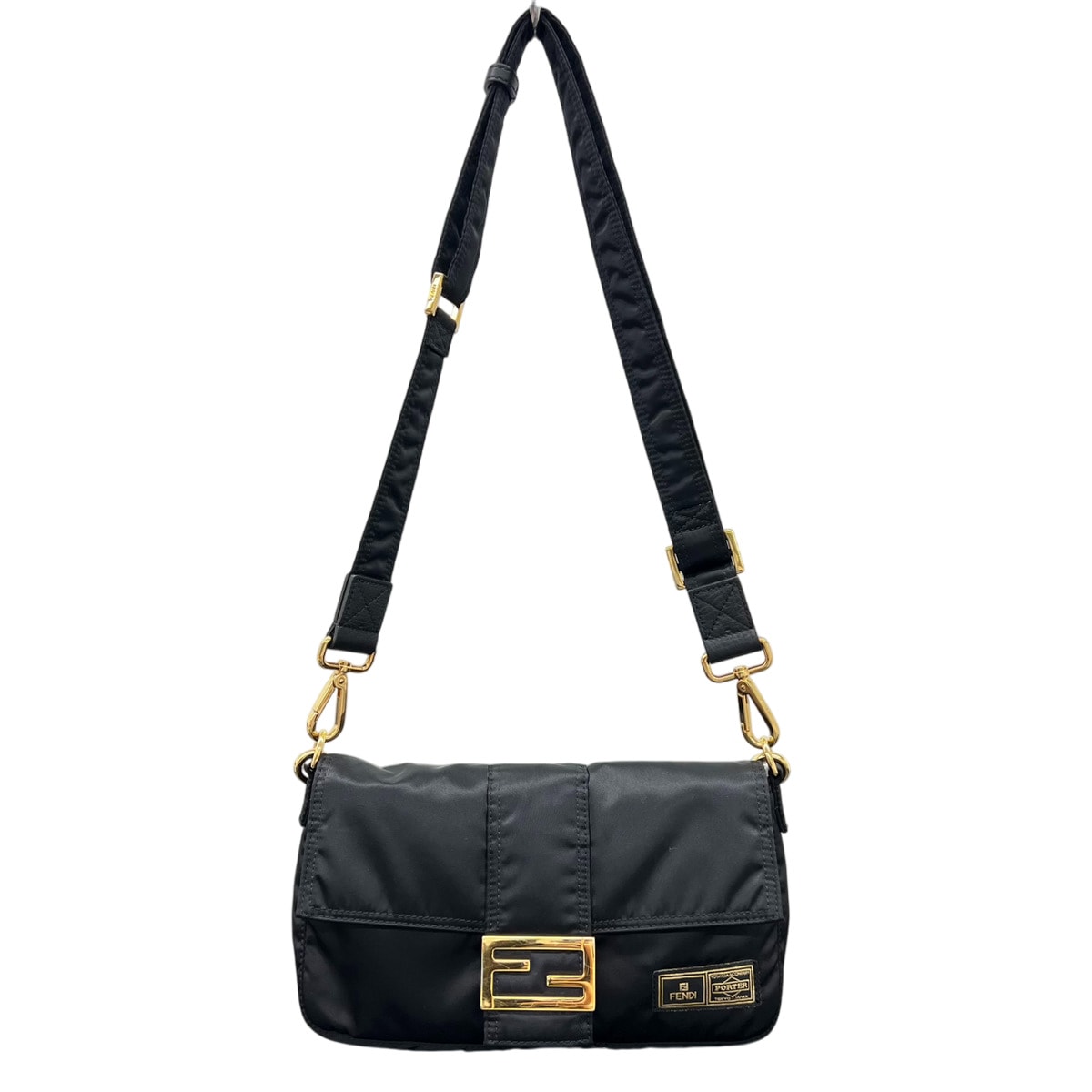 FENDI × PORTER 希少 極美品 フェンディ ポーター コラボ マンマバケット 3way ハンドバッグ ショルダーバッグ ウエストバッグ 7VA472 ナイロン レザー ブラック クロスボディ Aランク 中古 鑑定済