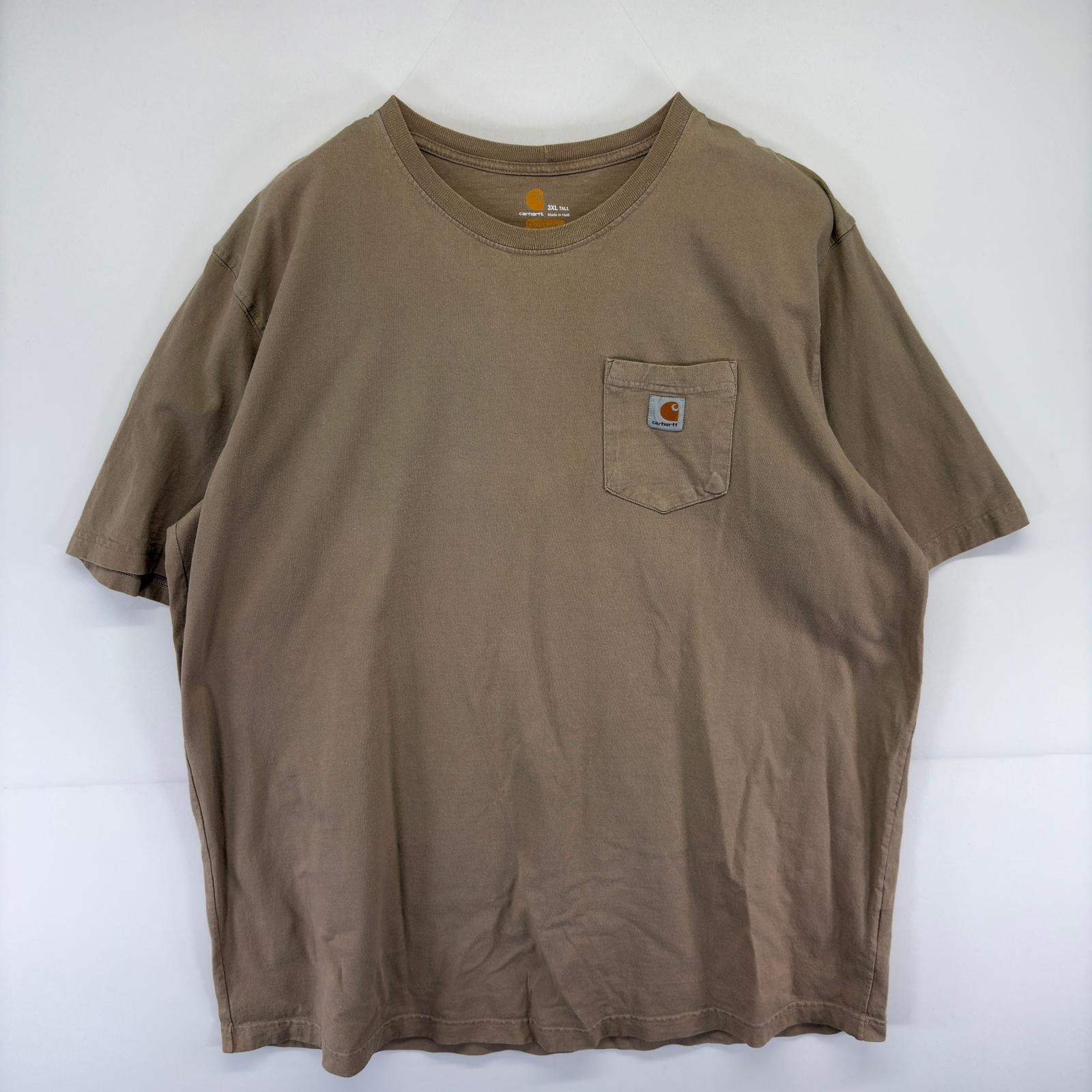 古着 カーハート Carhartt 半袖Tシャツ ワンポイントロゴ 大きいサイズ 胸ポケット クルーネック 3XL  ベージュ系 メンズ