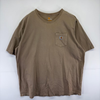 古着 カーハート Carhartt 半袖Tシャツ ワンポイントロゴ 大きいサイズ 胸ポケット クルーネック 3XL ベージュ系 メンズ