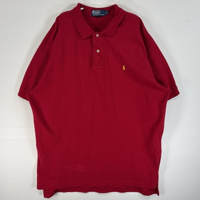 古着 90's/90年代 ポロバイラルフローレン Polo by Ralph Lauren 鹿の子 半袖 ポロシャツ ロゴ 刺繍 2ボタン 大きいサイズ XL レッド 無地 メンズ