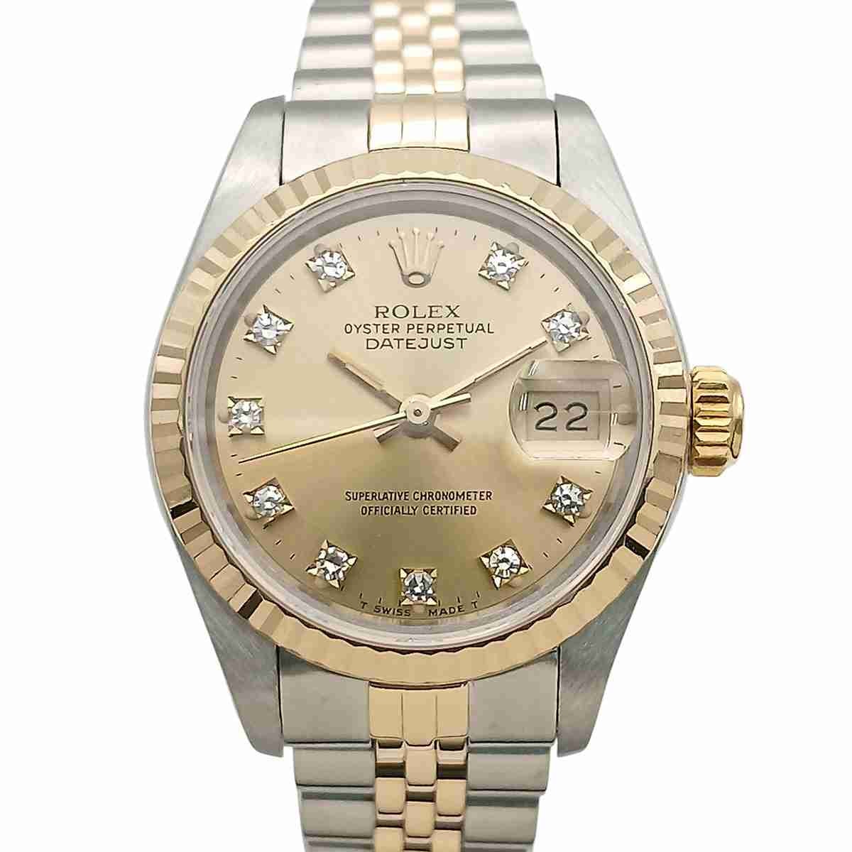 ROLEX ロレックス デイトジャスト 26mm 10P ダイヤモンド N番 YG/SS ジュビリーブレスレット 腕時計 69173G K18イエローゴールド ステンレススチール ゴールド シルバー 自動巻き レディース【中古】